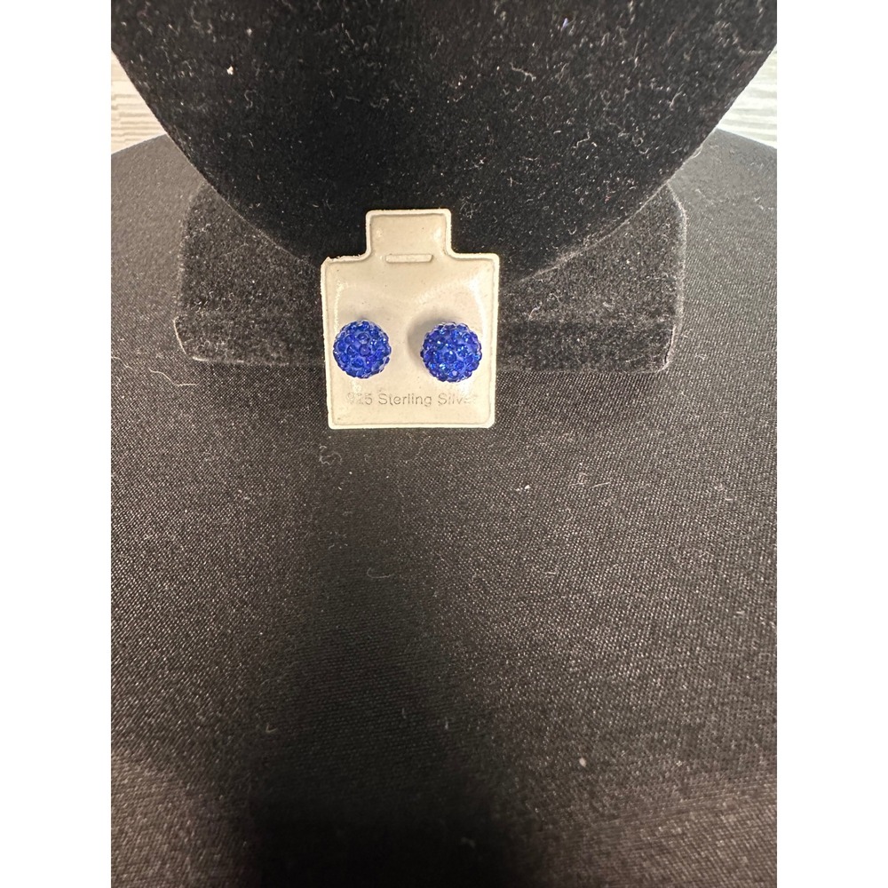 Blue Disco Ball Stud Earrings Stamped 925 Sterling Silver Vintage